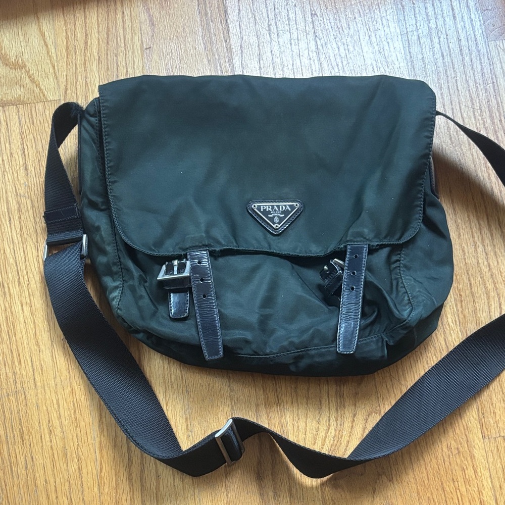 Prada Dark Green Nylon Messenger Bag